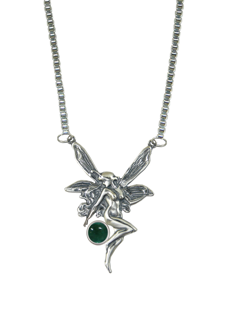 Sterling Silver Victorian Winged Fairy Necklace With Fluorite